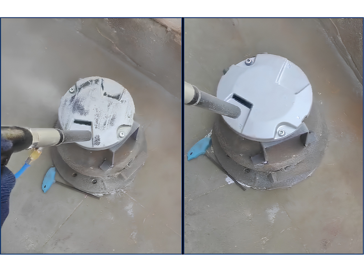 AKC Soda Blasting Machine working before and after